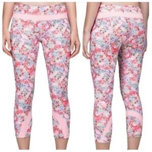 Lululemon Leggings Size 4 Pink Flowabunga Run Inspire Floral Print Cropped Yoga
